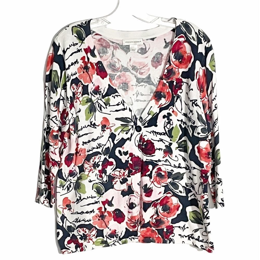 🟢Christopher & Banks Floral 3/4 Knit Cardigan L